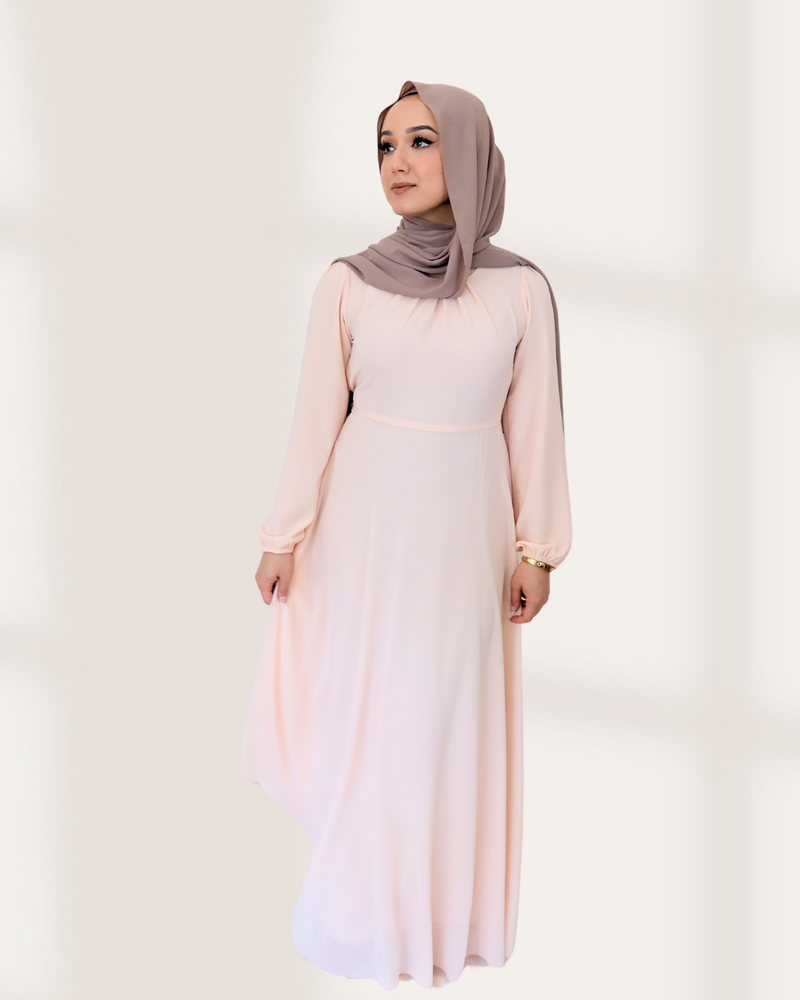 peach chiffon maxi dress Maxi Peach Chiffon Formal Prom Dress with Side Slit EN5404 Size 14 / Peach